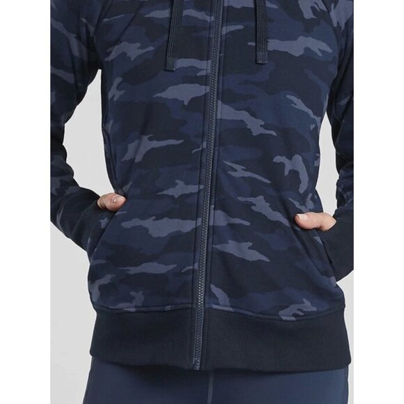 Athleta Triumph Blue Camo Print Full Zip Hoodie Pockets Size L Sweatshirt Jacket - Picture 3 of 15